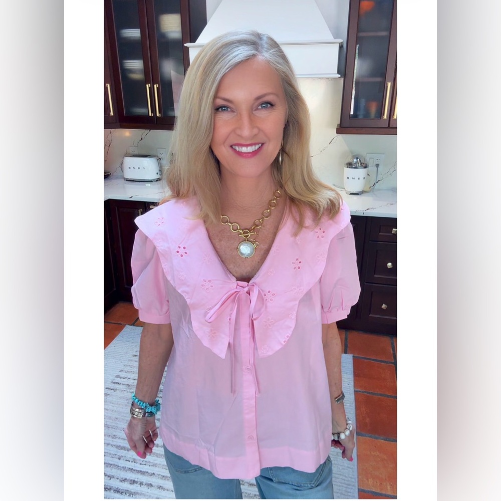 NWT Pink Eyelet Ruffle Blouse-S